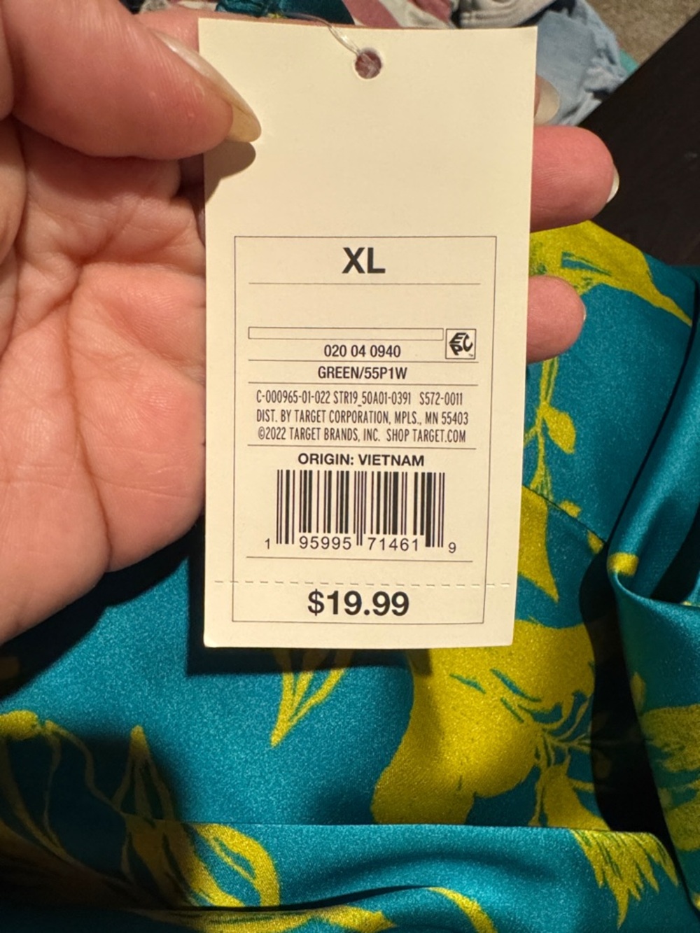 Size XL Women's Floral Print Satin NightGown - Stars Above - Green - Picture 3 of 4